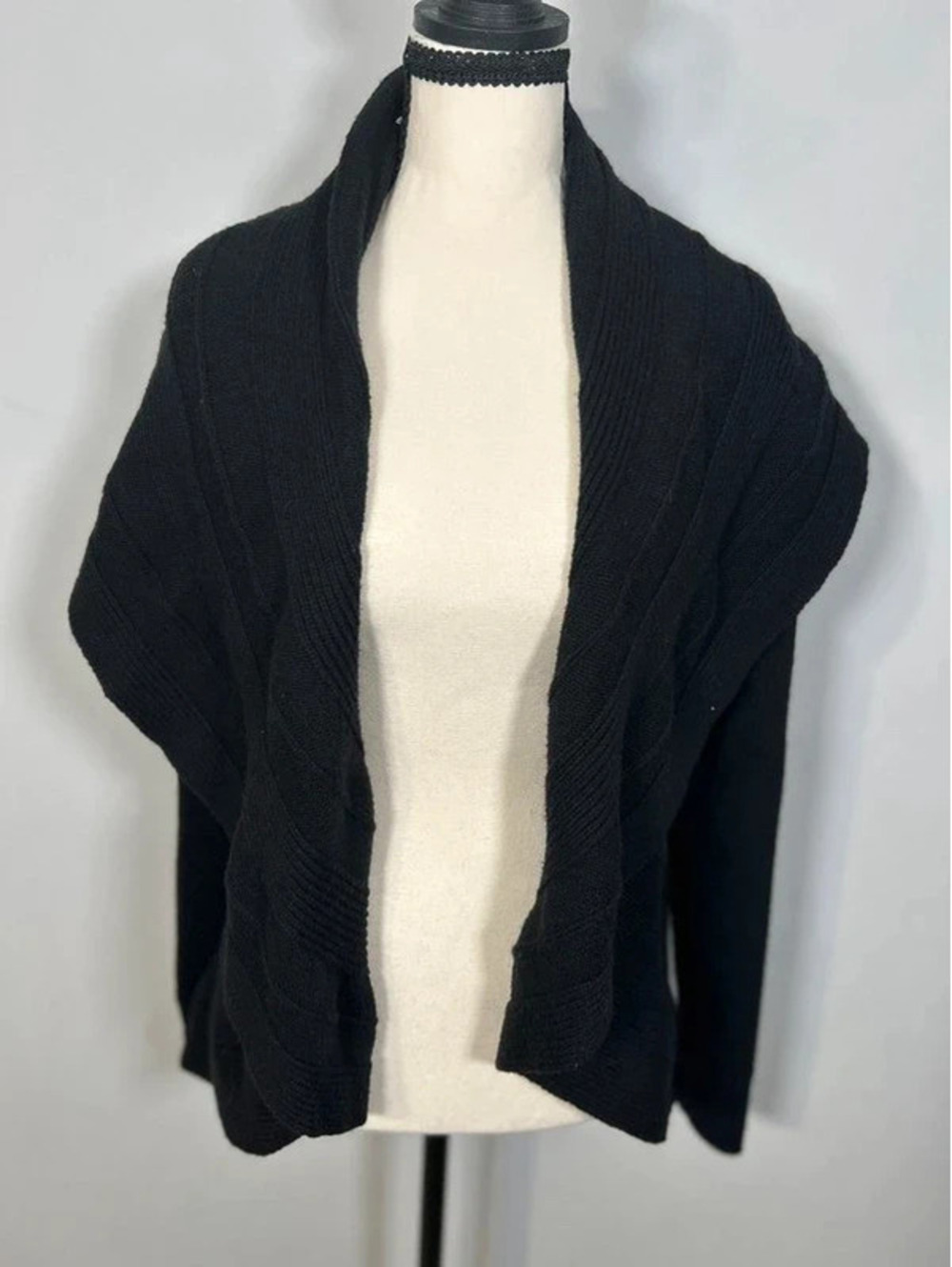 White House Black Market Black Knit Open Front Draped Cardigan Sweater S